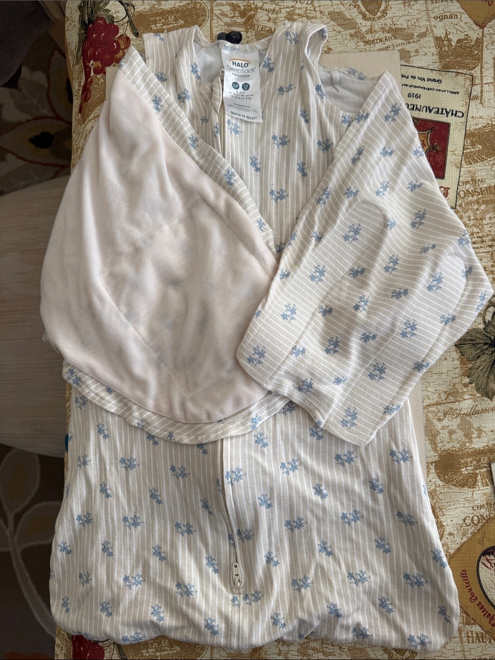 Halo Baby Sleepsack Swaddle in White with Light Blue Floral